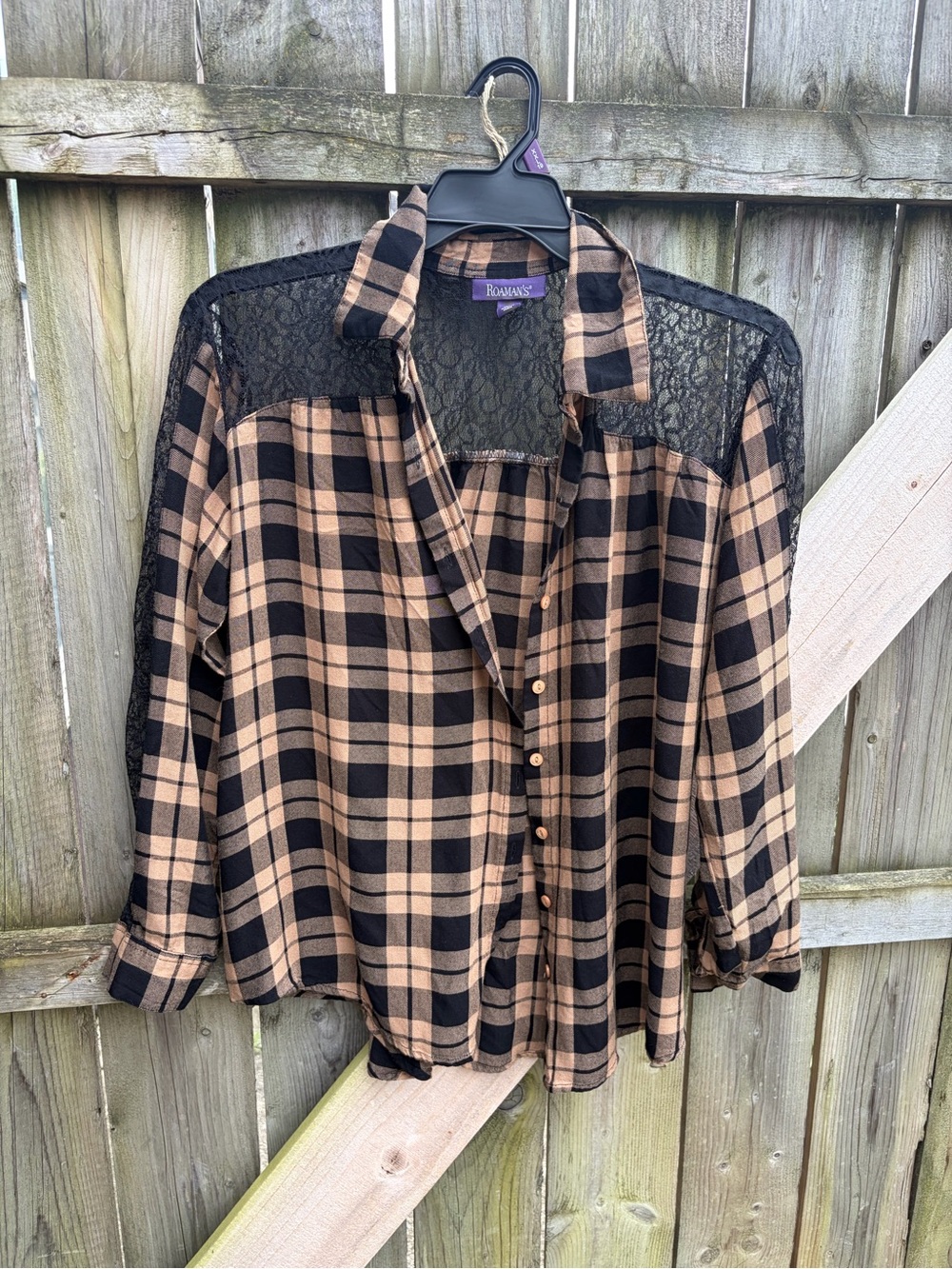 Roaman's lace and plaid blouse grunge